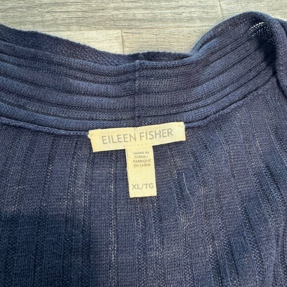 Eileen Fisher navy blue linen long sleeve open front sweater cardigan size XL B7 - Picture 2 of 5